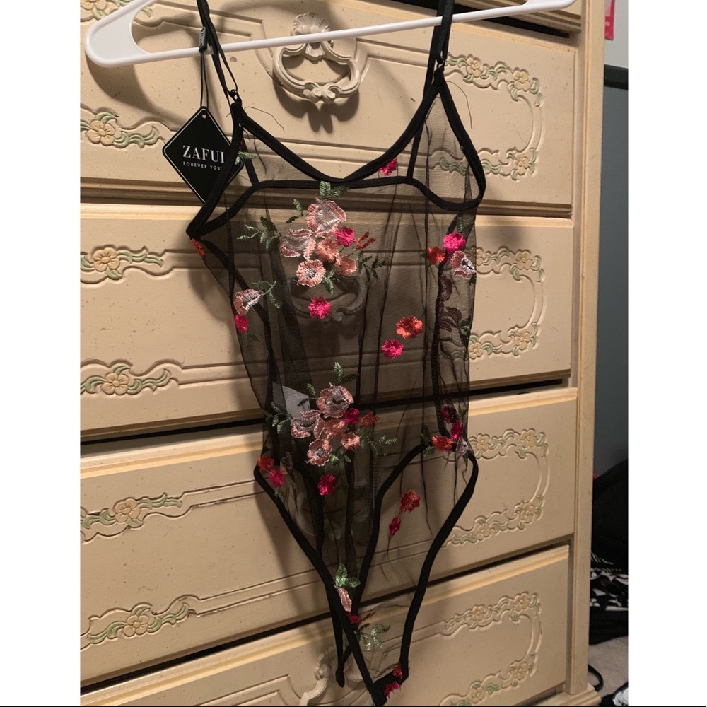 flower lace mesh bodysuit